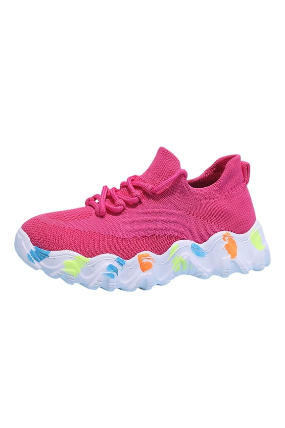 Sneakers Toddler Boys Girls Lace Up Platform Lightweight Fashionable Athletic Hiking Outdoor Daily Wear Kids Shoes Size 9-9.5 Years Pink