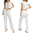 thumbnail image 1 of Yuncity Soft Pajama Set For Women Knit Slim Fit 2 Piece Heart Print Summer Short Sleeve Crew Neck Top And Pants Pjs Sleepwear Loungewear Nightwear,Size S-Xl Red, 1 of 5