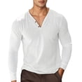 thumbnail image 1 of Yuncity Tees For Men Button Henley Neck Long Sleeve Solid Color Summer Loose Fit Outdoor Daily Wear Men's T-Shirts Size 2Xl White, 1 of 4