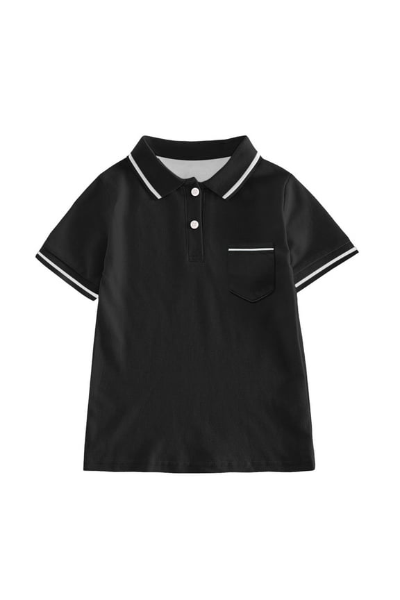 Toddler Boys Girls Tshirts Short Sleeve Lapel Solid Color Summer Soft Outgoing Kids Tshirts Size 11-12 Years Black