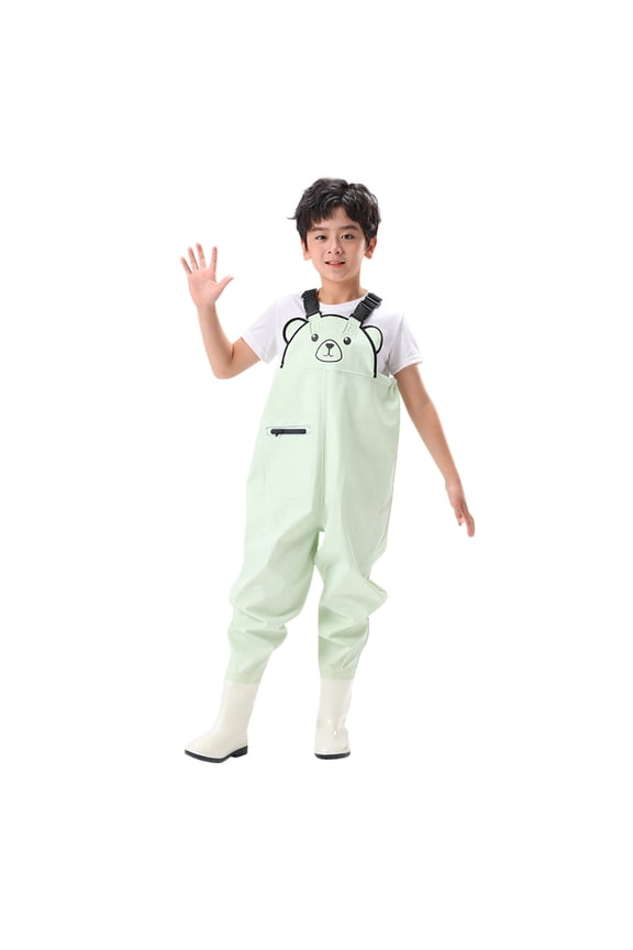 Toddler Boys Jumpsuit Sleeveless Crew Neck Solid Color Waders Romper With Boots Spring Summer Water Proof Wear Kids Onesie Size 2-3 Years Green