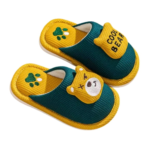 Yuncity Toddler Winter Slippers Boys Girls Animal Print Cartoon Fuzzy Plush Waffle Knit Light Sole Non- Indoor Bedroom Shoes