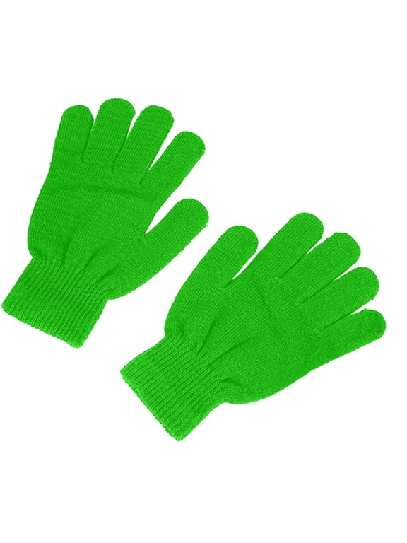 Unisex Winter Knitted Gloves Warm Five Fingered Stretchy Adult Mittens Comfort Fit For Outdoor Cold Weather Daily,Green