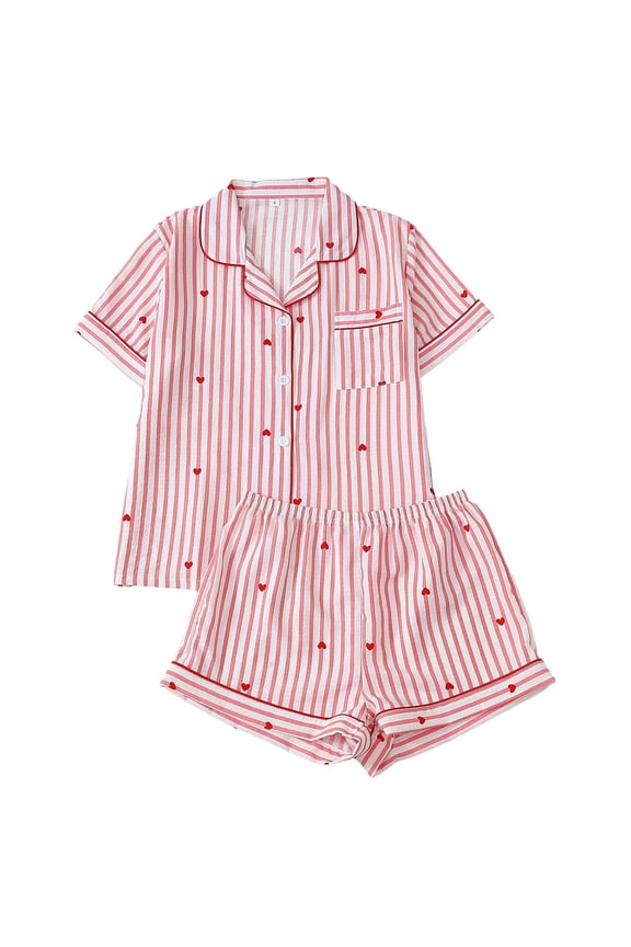 Valentine's Day Pajama Sets For Women Soft Long Sleeve With Heart Print Comfortable All Seasons Pj'S Loungewear Red S