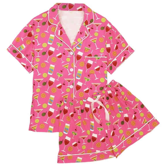 Yuncity Valentine's Day Pajama Sets For Women 2 Piece Elegant With Short Sleeve Button Down Top Shorts Cozy Homewear Comfortable Option Her Casual Wear Birthday Pjs Sleepwear Red Xl