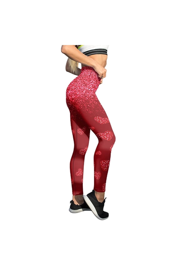 Valentines Leggings For Women Cute Holidays Love Heart Print Funny Graphic High Waist Tights Yoga Pants For Workout Running Athletic Women's Leggings S-Xxl Red