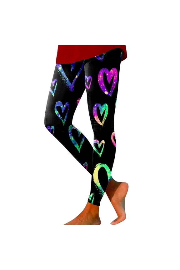 Valentines Leggings For Women Cute Holidays Love Heart Print Funny Graphic High Waist Tights Yoga Pants For Workout Running Athletic Women's Leggings S-Xxl Black