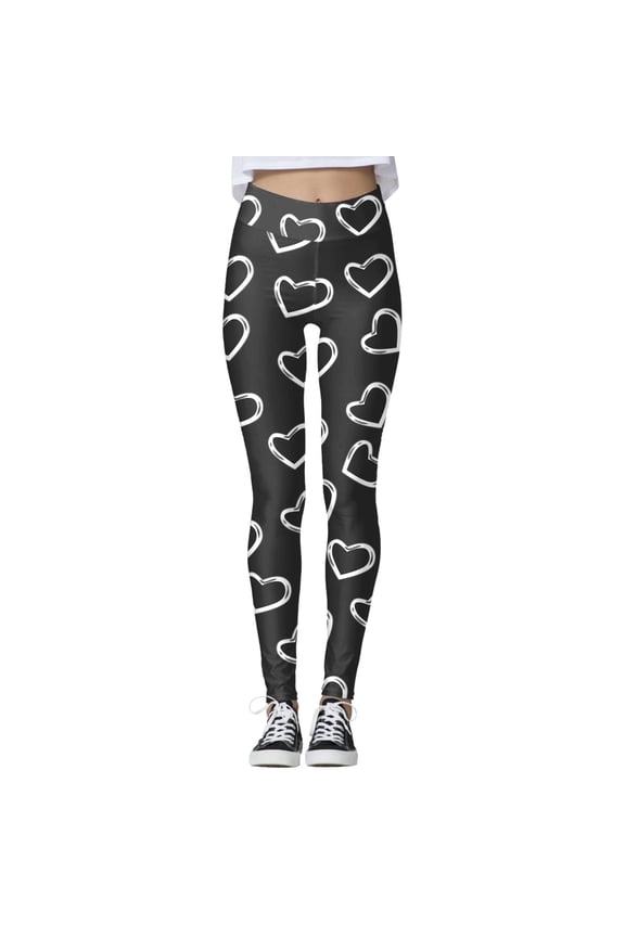 Valentines Leggings For Women Cute Holidays Love Heart Print Funny Graphic High Waist Tights Yoga Pants For Workout Running Athletic Women's Leggings S-Xxl Black