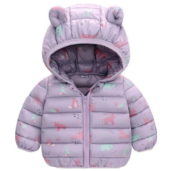 Yuncity Winter Down Coats For Kids Baby Boys Girls Outerwear Windproof Toddler Dinosaur Warm Cartoon Hooded Coat 3-4 Years
