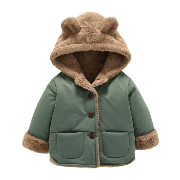 Yuncity Winter Down Coats For Kids Baby Boys Girls Toddler Fleece Jacket Warm Hooded Outwear Coat Dark Green