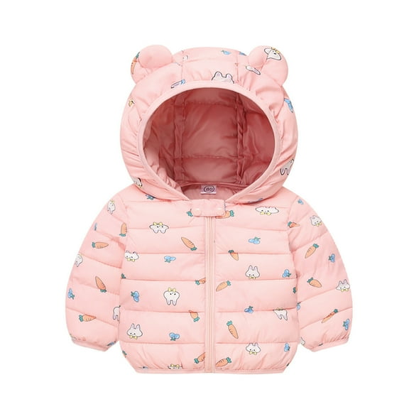 Yuncity Winter Down Coats For Kids Baby Boys Girls Toddler Long Sleeve Cartoon Dinosaur Bunny Warm Outwear Jacket Coat Ears Outerwear Pink