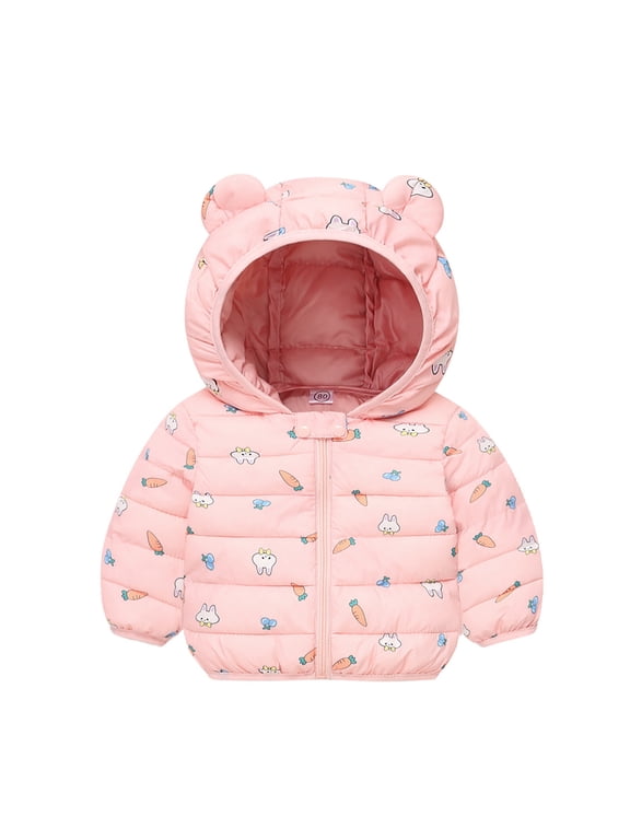 Winter Down Coats For Kids Baby Boys Girls Toddler Long Sleeve Cartoon Dinosaur Bunny Warm Outwear Jacket Coat Ears Outerwear Pink