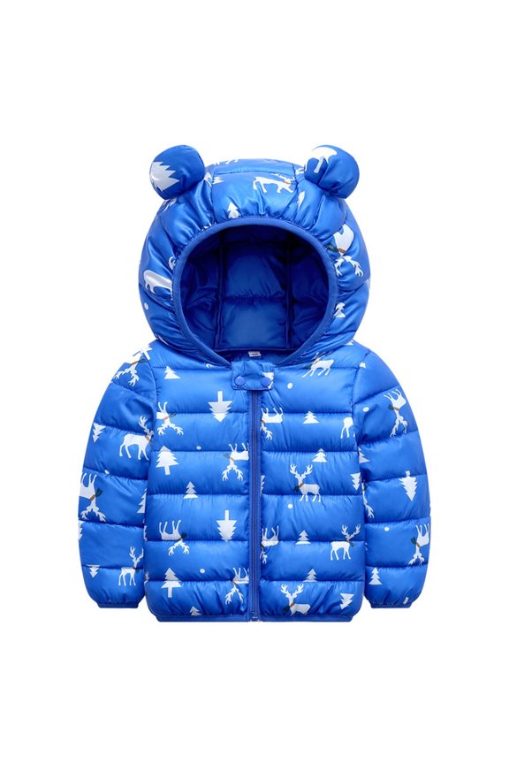 Winter Down Coats For Kids Baby Boys Girls Toddler Warm Jacket Deer Cartoon Outerwear Ears Hooded Padded Outwear Blue
