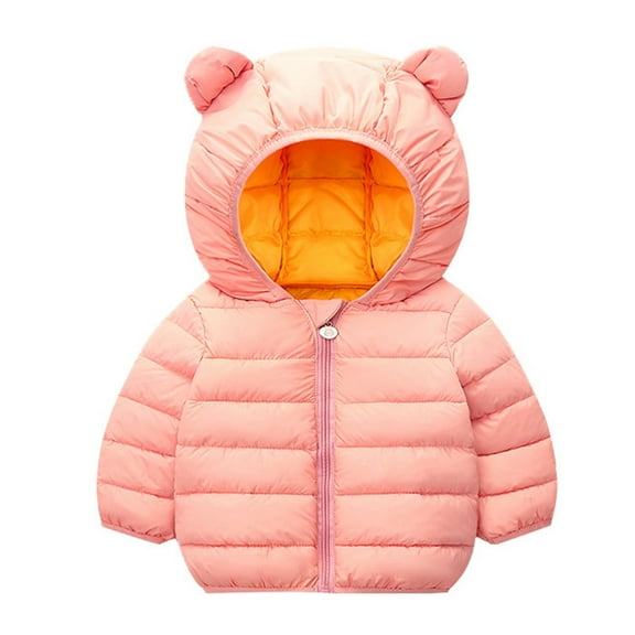 Yuncity Winter Down Coats For Kids Baby Boys Girls Toddler Warm Jacket Solid Outerwear Ears Hooded Padded Outwear Pink