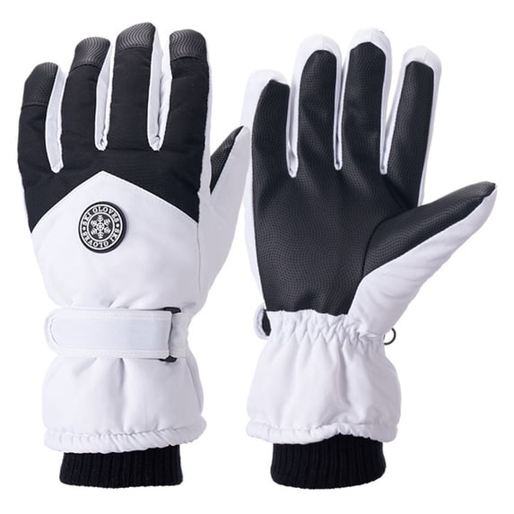 Yuncity Winter Unisex Winter Ski Gloves Touchscreen Waterproof Non- Warm Thickened Snow Gloves For Outdoor Skiing Riding,Size L White