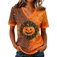 thumbnail image 1 of Yuncity Women Halloween Shirts Pumpkin Graphic Print V Neck Tshirts Summer Fall Short Sleeve T-Shirts Casual Loose Fashion Tops Size L, 1 of 6
