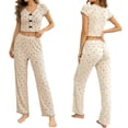 thumbnail image 1 of Yuncity Women Pajamas Knit Slim Fit 2 Piece Heart Print Summer Short Sleeve Crew Neck Top And Pants Pjs Sleepwear Loungewear Nightwear,Size S-Xl Black, 1 of 5