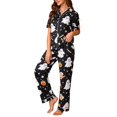 thumbnail image 1 of Yuncity Women'S Halloween Pajamas 2 Piece Ghost Print Summer Short Sleeve Button Down Top And Pants Pjs Sleepwear Loungewear Nightwear,Size S-2Xl Black, 1 of 4
