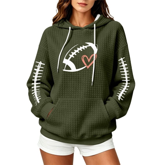 Yuncity Women'S Hoodies Game Day Football Print With Pockets Fall Winter Fleece Long Sleeve Pullover Hooded Sweatshirt Casual Relaxed Fit Outdoor Tops