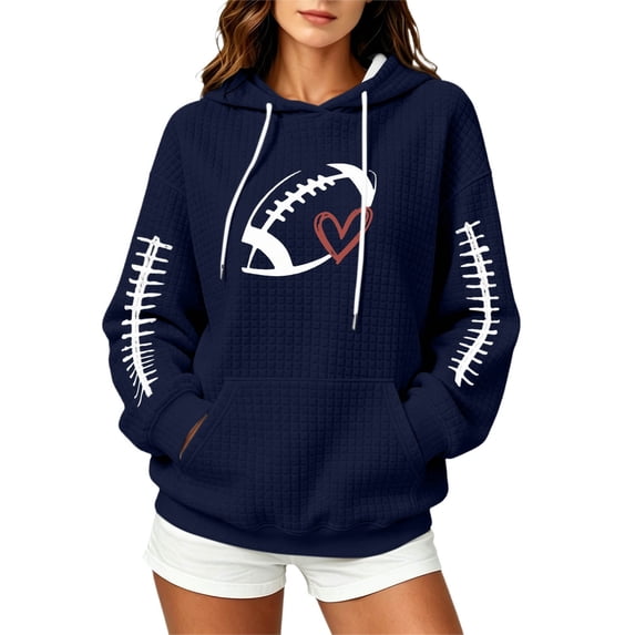 Yuncity Women'S Hoodies Game Day Football Print With Pockets Fall Winter Fleece Long Sleeve Pullover Hooded Sweatshirt Casual Relaxed Fit Outdoor Tops