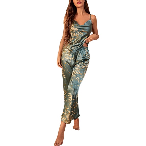 Yuncity Women'S Pajamas Silk Satin 2 Piece Summer Sleeveless Cami Top And Pants Pjs Sleepwear Loungewear Nightwear,Size S-Xl Green