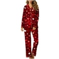 thumbnail image 1 of Yuncity Women'S Valentine's Day Pajamas 2 Piece Heart Print Lady Button Long Sleeve Home Wear Spring Pj'S Loungewear Red L, 1 of 7