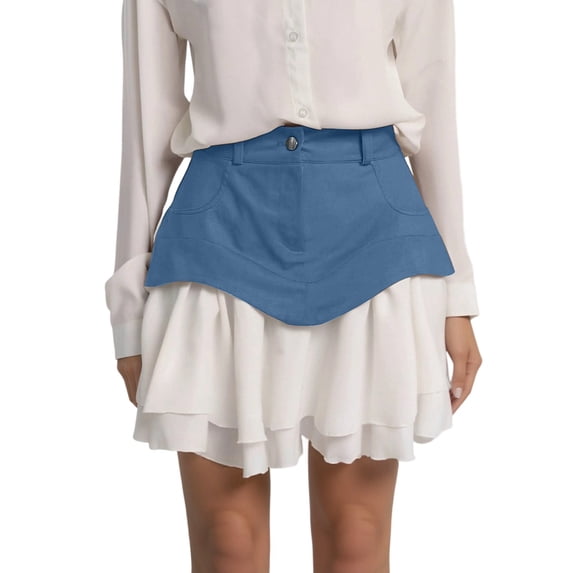 Yuncity Women Skirts Solid Color High Waist Elastic Flare Layered Ruffle Hem Summer Elegant Cute Leisure Outdoor Daily Wear Women's Skirts Size 2Xl Blue