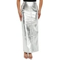 thumbnail image 1 of Yuncity Women Skirts Solid Color High Waist Elastic Maxi Shiny Pencil Slim Slit Summer Elegant Breathable Party Club Wear Women's Skirts Size S Silver, 1 of 7