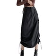 thumbnail image 1 of Yuncity Women Skirts Solid Color High Waist Elastic Mid Pocket Drawstring Cargo Summer Fashion Breathable Outdoor Daily Wear Women's Skirts Size L Black, 1 of 5