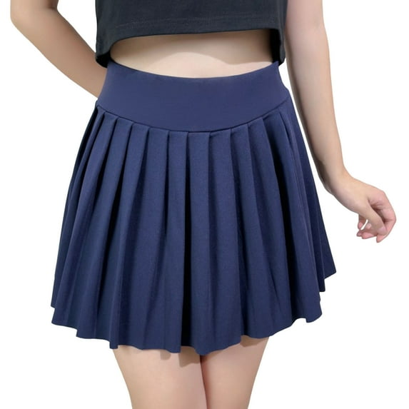Yuncity Women Skirts Solid Color High Waist Elastic Mini A-Line Pleated Summer Fashion Sport Running Hiking Outdoor Daily Wear Women's Skirts Size XL Navy