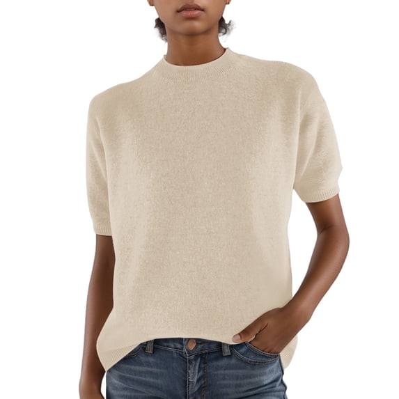 Yuncity Women Tees Short Sleeve Crew Neck Solid Color Summer Basic Leisure Outdoor Daily Wear Women's T-Shirts Size M Beige