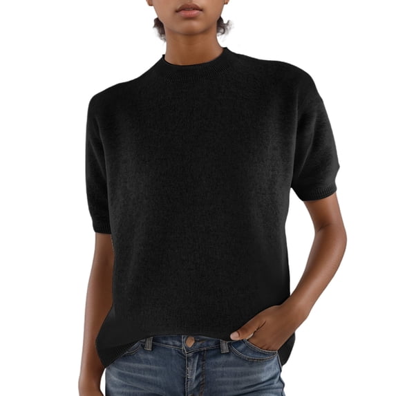 Yuncity Women Tops Short Sleeve Crew Neck Solid Color Summer Basic Leisure Outdoor Daily Wear Women'S Tshirts Size Xl Black
