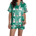 thumbnail image 1 of Yuncity Womens Easter Pajama Set Silk Satin Heart Shaped Rabbit Short Sleeve Button Down Shirt Shorts Pjs Loungewear Sleepwear Dark Green S, 1 of 5