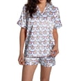 thumbnail image 1 of Yuncity Womens Easter Pajama Set Silk Satin Heart Shaped Rabbit Short Sleeve Button Down Shirt Shorts Pjs Loungewear Sleepwear Sky Blue S, 1 of 4