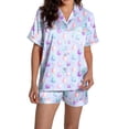 thumbnail image 1 of Yuncity Womens Easter Pajama Set Silk Satin Rabbit Egg Print Short Sleeve Button Down Shirt Shorts Pjs Loungewear Sleepwear Light Blue Xl, 1 of 5