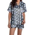 thumbnail image 1 of Yuncity Womens Easter Pajamas Silk Satin Heart Shaped Rabbit Short Sleeve Button Down Shirt Shorts Pjs Loungewear Sleepwear Black Xl, 1 of 5