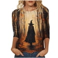 thumbnail image 1 of Yuncity Womens Graphic T Shirts Halloween 3/4 Sleeve Witch Graphic Tees Summer Fall Crew Neck Casual Stylish Outdoor Athletic Tops Size L, 1 of 5