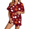 thumbnail image 1 of Yuncity Womens Halloween Sleepwear Set Soft Comfort Sets Summer Crewneck Short Sleeve Pumpkin Ghost Print Pjs Fit Lounging 2 Piece Nightwear Size Xl, 1 of 4