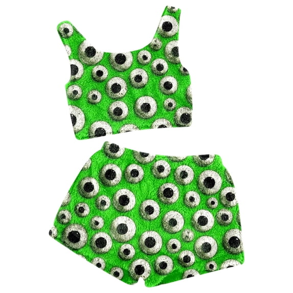 Yuncity Womens Halloween Sleepwear Suspender Shorts Sleeveless Casual Flannel Hallowmas Print 2 Piece Shorts Set Comfortable Pjs Pajama Green Xl