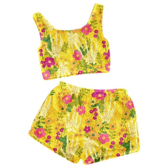 Yuncity Womens Halloween Sleepwear Suspender Shorts Sleeveless Casual Flannel Hallowmas Print 2 Piece Shorts Set Comfortable Pjs Pajama Yellow S