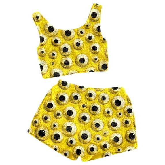 Yuncity Womens Halloween Sleepwear Suspender Shorts Sleeveless Casual Flannel Hallowmas Print 2 Piece Shorts Set Comfortable Pjs Pajama Yellow Xxl