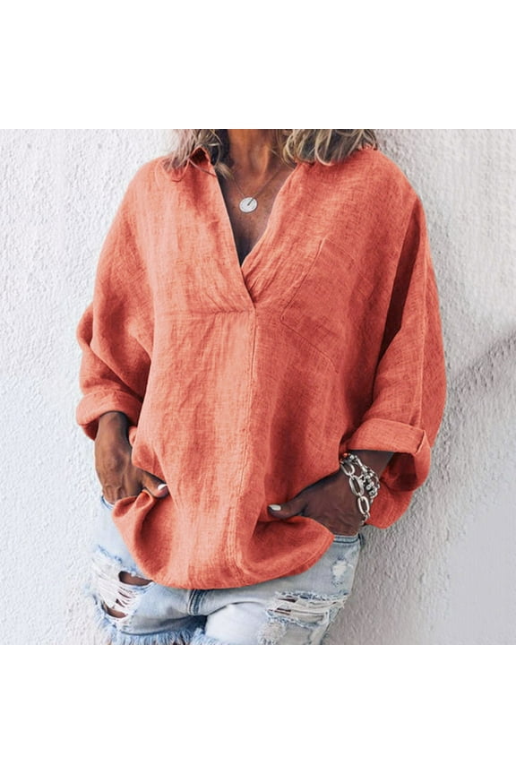 Womens Linen Tops Boho Long Sleeve Cotton Kaftan Ladies Baggy Blouse Tee Shirt Tops Plus Size S-5Xl
