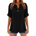 thumbnail image 1 of Yuncity Womens Linen Tops Solid Color V Neck Short Sleeve Blend Blouse Stylish Comfortable Casual Wear S-2Xl, 1 of 4