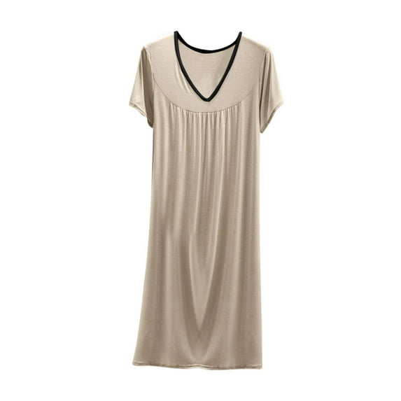 Yuncity Womens Nightgowns Summer V Neck Short Sleeve Casual Sleepshirt Comfortable Home Basic Solid Color Pajamas Pjs Loungewear Soft M-6Xl
