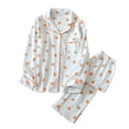 thumbnail image 1 of Yuncity Womens Pajama Set 2 Piece Orange Print Long Sleeve Button Up Top And Pants Pjs Sleepwear Loungewear Nightwear,Size M-Xl Light Blue, 1 of 3
