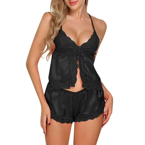 Yuncity Womens Pajama Sets Loose Lace Solid Home Clothes Pjs Women Pajamas Sets Black M