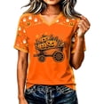 thumbnail image 1 of Yuncity Womens Shirts Halloween Pumpkin Graphic Print Tees Summer Fall V Neck Baseball Short Sleeve T-Shirts Casual Loose Fashion Tshirt Size M Orange, 1 of 5