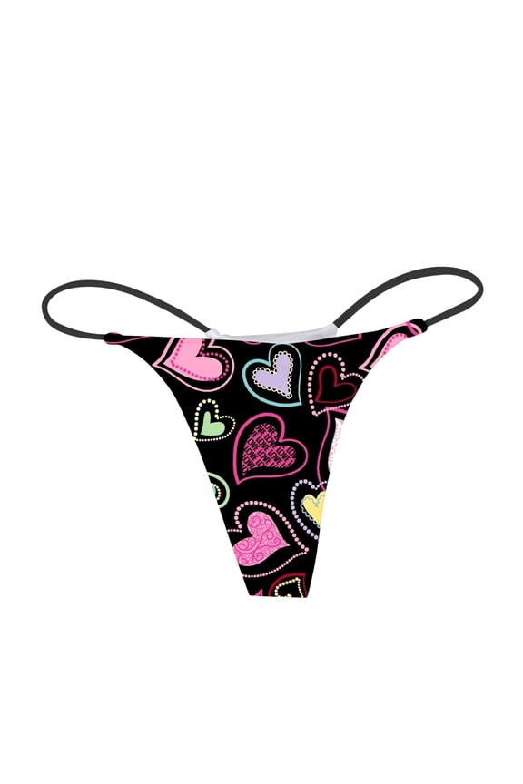 Womens Valentines Day Panties Heart Printed Breathable Thong Valentine'S Day Underwear Black L