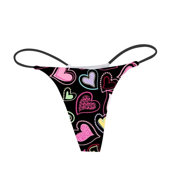 Yuncity Womens Valentines Day Panties Heart Printed Breathable Thong Valentine'S Day Underwear Black M