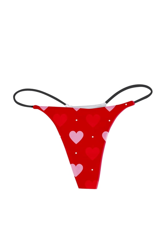 Womens Valentines Day Panties Heart Printed Breathable Thong Valentine'S Day Underwear Red L